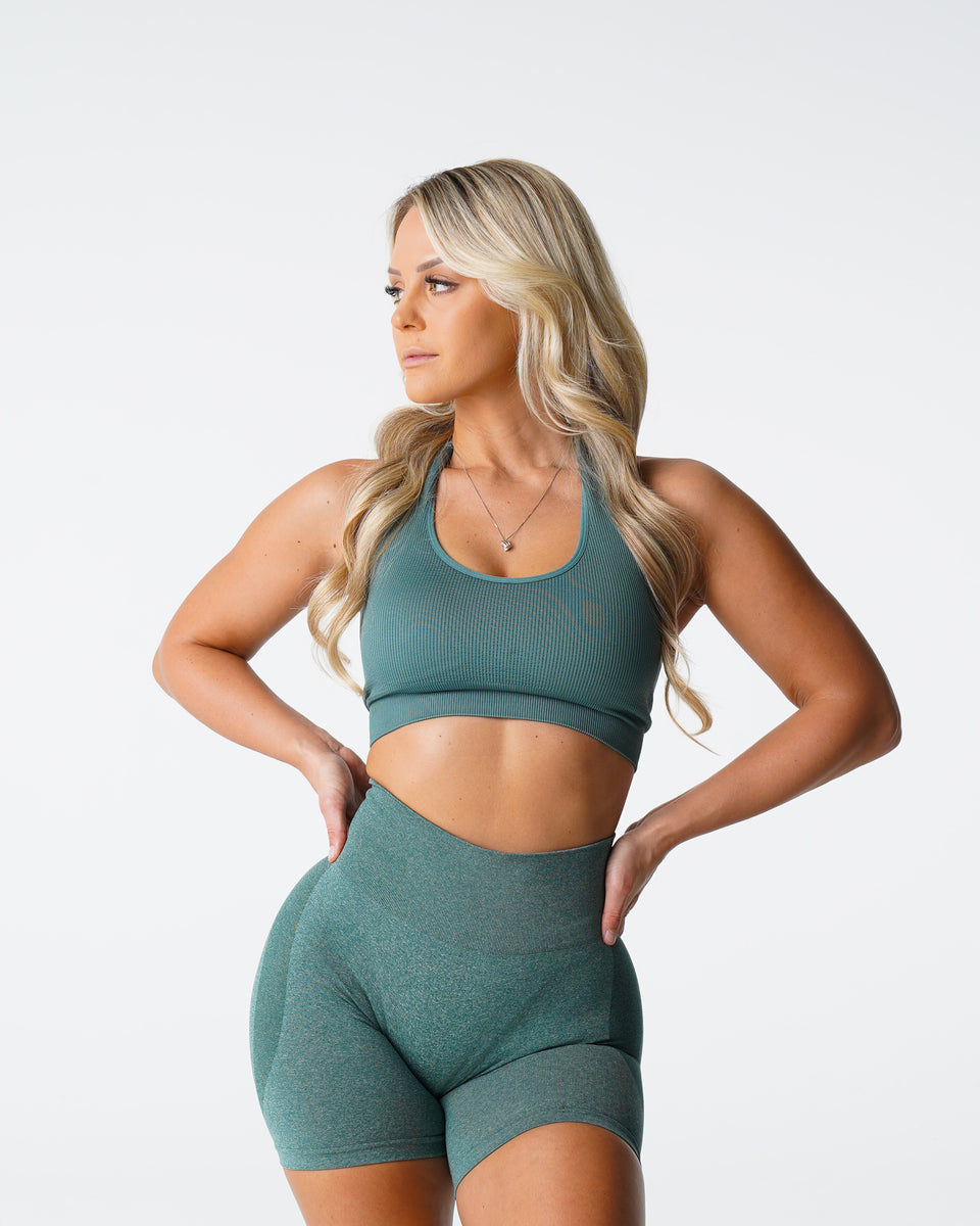 NVGTN Limitless Ribbed Seamless Halter Bra Grey Yoga Pants Outfit For  Women, Elastic And Breathable Fitness Underwear With Breast Enhancement And  Leisure Sports Undergarment 230613 From Wai06, $13.46