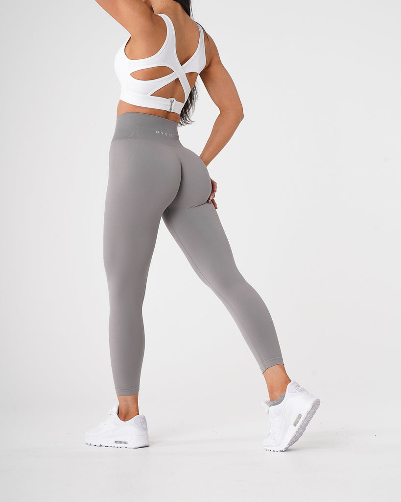 Light Grey Solid Seamless Leggings 1