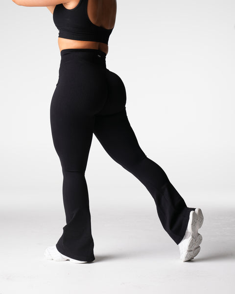 Black Harmony Ribbed Seamless Flare Leggings