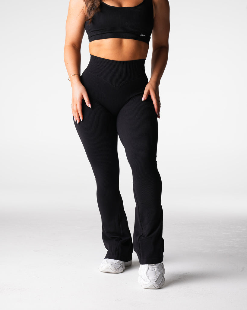 Black Harmony Ribbed Seamless Flare Leggings