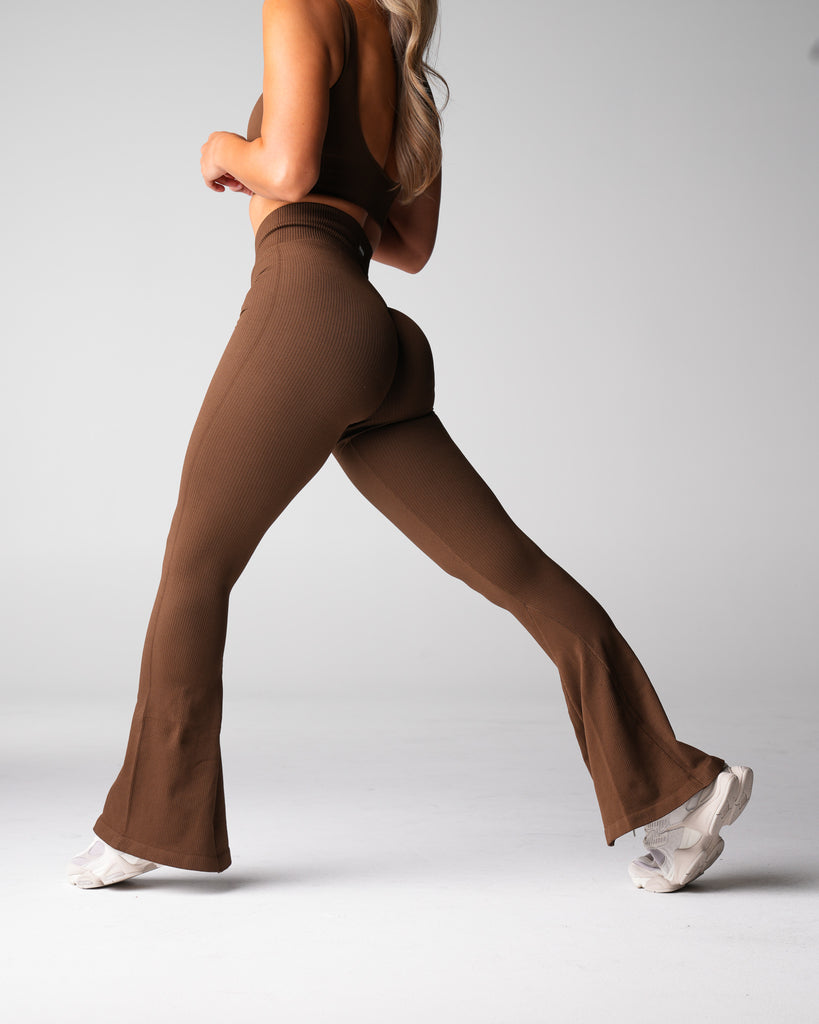 Hazelnut Harmony Ribbed Seamless Flare Leggings