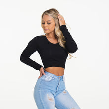 Load image into Gallery viewer, Wrap Around Black Long Sleeve Crop