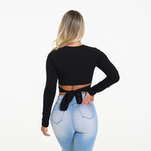 Load image into Gallery viewer, Wrap Around Black Long Sleeve Crop