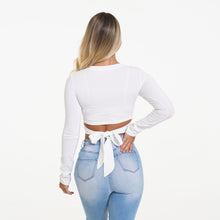 Load image into Gallery viewer, Wrap Around White Long Sleeve Crop