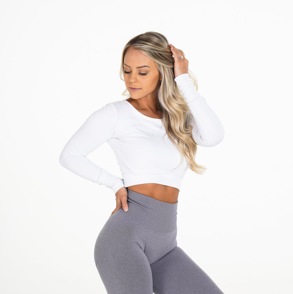 White Form Long Sleeve Crop