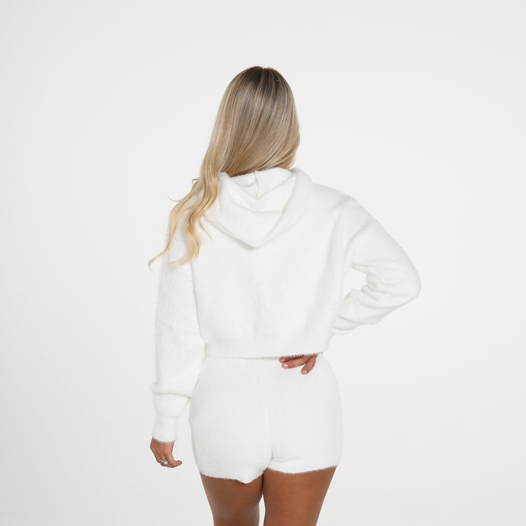 White Casual Cutie Lounge Cropped Hoodie