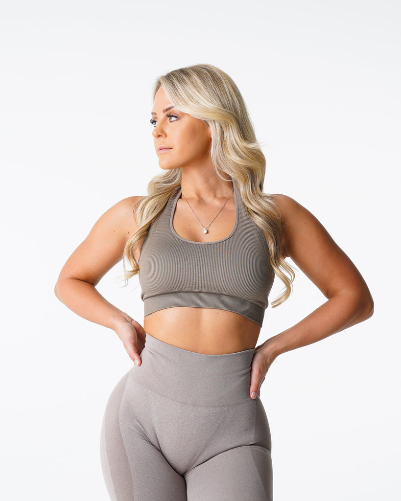 Taupe Limitless Ribbed Seamless Halter Bra