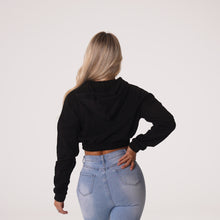 Load image into Gallery viewer, Black Cozy Vibes Drop Shoulder Cropped Hoodie