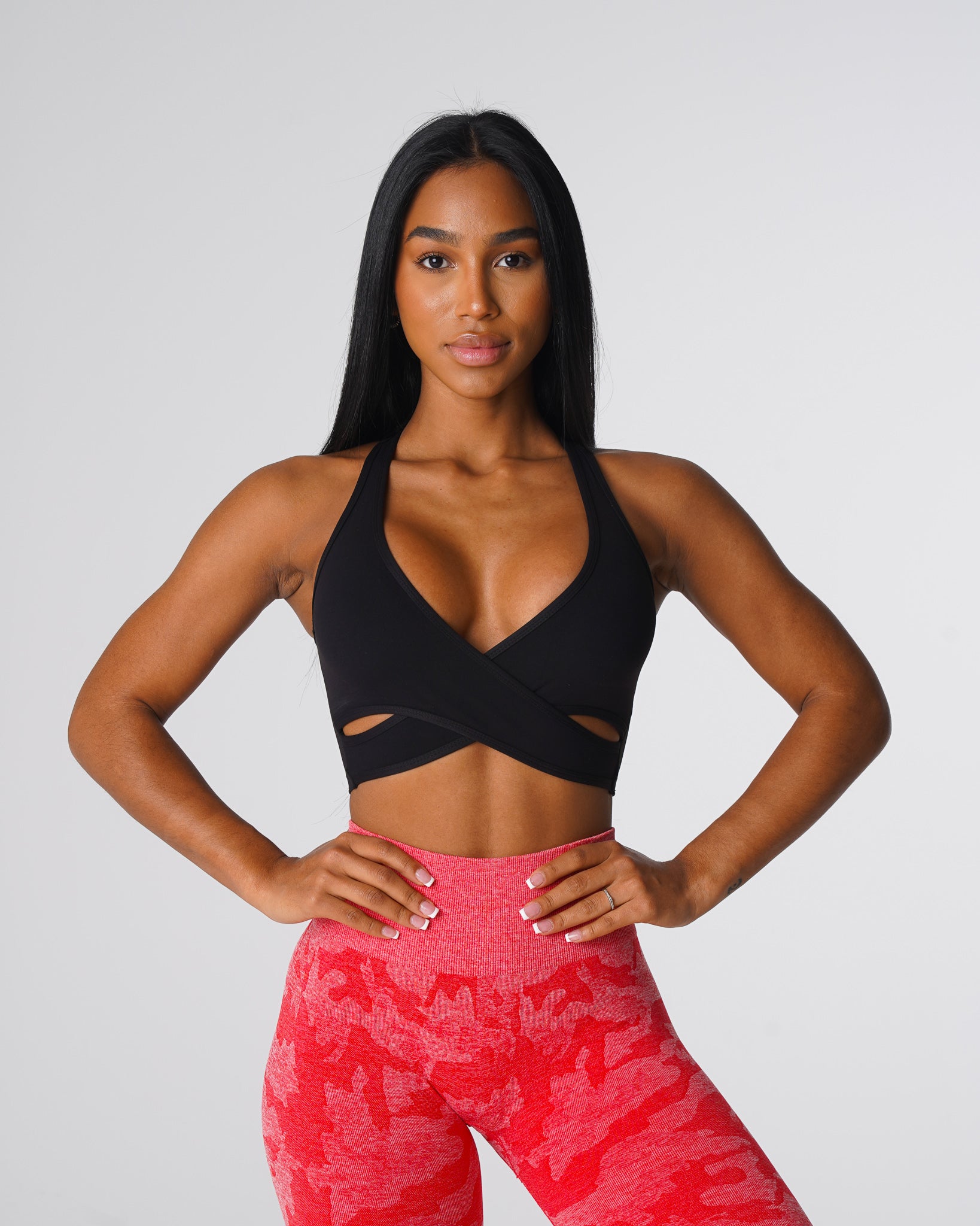 Black Shiny Logo Band Sports Bra - GBNY