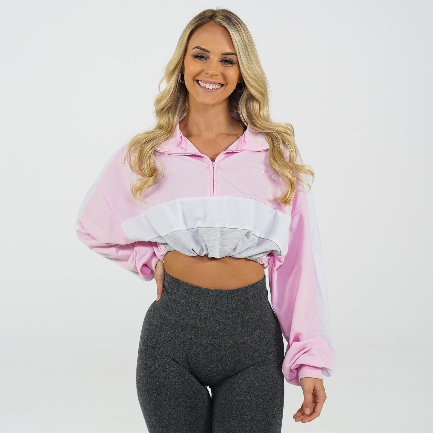 Pink Oversized Cropped Pullover