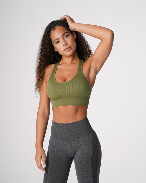 Khaki Green Galaxy Ribbed Seamless Bra